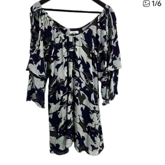 Parker Dresses & Skirts - Parker Navy and Light Blue 100% silk Floral Cold-Shoulder Midi Dress